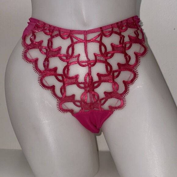 🔥Victoria's Secret Fuchsia Lace Bra and Panty Set Sz 36D // Large New - Picture 3 of 10